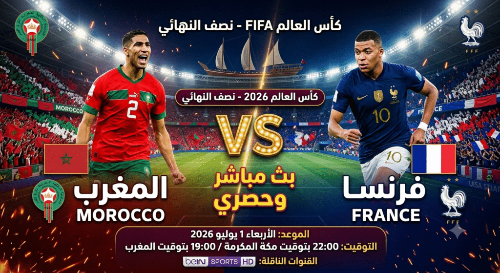 بث مباشر مباراة المغرب وفرنسا اليوم في ربع نهائي كأس العالم 2026 | مشاهدة لحظة بلحظة 1 بث مباشر مباراة المغرب وفرنسا اليوم في ربع نهائي كأس العالم 2026 | مشاهدة لحظة بلحظة